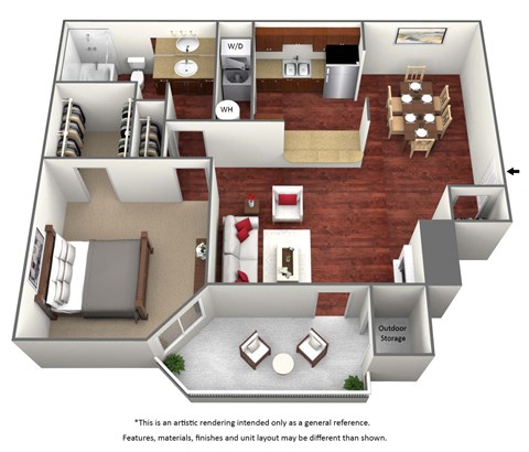 1 Bedroom 1 Bathroom Floor Plan C at The Glen Apartments, Texas, 75067